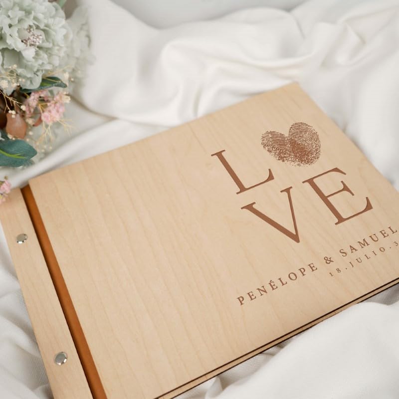 Libro de Invitados Bodas Personalizado | Libro de visitas Boda de Madera | Álbum de Firmas para Bodas Personalizado | Libro Aniversario Boda | Álbum de Fotos Scrapbook de Madera Love