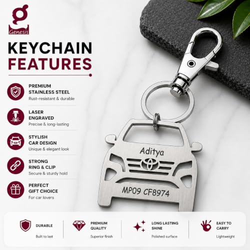 Image of Personalized Stainless Steel Key Chain /Key Ring | Durable, Compatible with All Models | Customized Car Number Plate | Ideal Gift for Him (Silver)