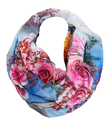 J26 Gradiente de flores de seda de verano con rayas de arcoíris y arcoíris de seda, bufanda redonda, ligera, Rosas azules., Talla única Cover