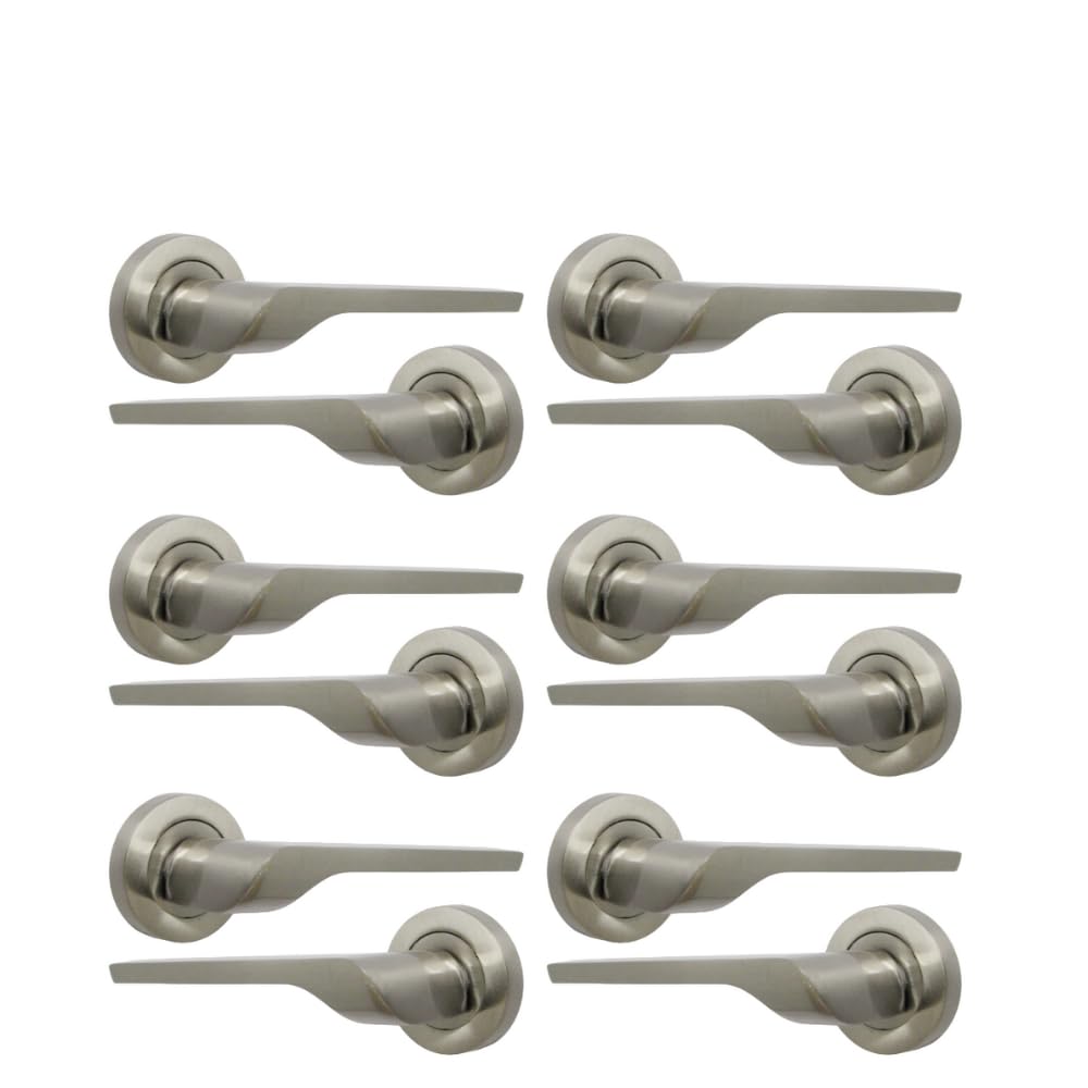 Modern Satin Nickel Lever on Rose Plate Door Handle UNO 6 Pairs