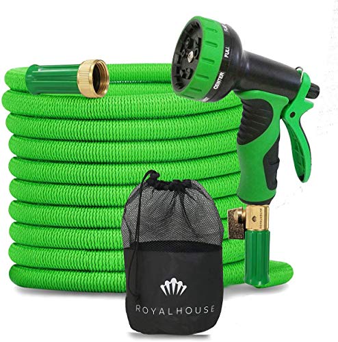 RoyalHouse 25FT Green Expandable Garden Hose Water Hose with 9-Function High-Pressure Spray Nozzle