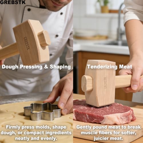 Image of GREBSTK Unfinished Solid Beech Wood Mallet for Home Bartending & Workshop | Unfinished Natural Wood, Sweat-Absorbing Non-Slip Grip, Raw Tactile Texture, No Varnish or Oil, Precise Control for Tasks