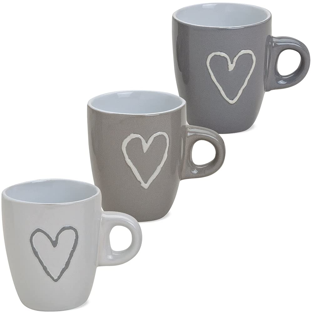 Espressotassen 72er Set Herz in grau beige weiß - Schöne Tassen in 50 ml für italienischen Espresso mit Henkel - Kleine Kaffeetassen Mikrowellengeeignet Spülmaschinenfest als Geschenk