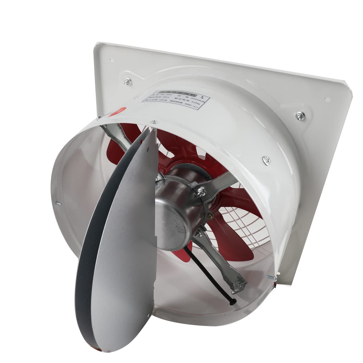 Ventilateur axial 220 V 12" 300 mm Ventilateur axial Ventilateur d'extraction d'air de cuisine Ventilateur mural en métal industriel pour salle de bain garage Pales blanches et rouges 2650 m³/h