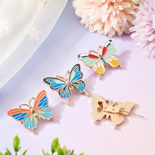 Image of Cheriswelry 4Pcs Butterfly Enamel Pins for Backpack Enamel Lapel Pins Bulk 28.5x34mm for Summer Decoration Jacket Hat Clothes Bags Shoes Accessories
