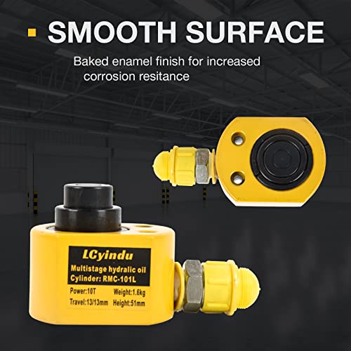 Image of 10T Hydraulic Cylinder Jack Ram 0.98 inch Stroke Solid Single Acting Multi-Section Stroke Hydraulic Ram Cylinder Hydraulic Lifting Jack Portable for Machinery, Bridge, RMC-101L