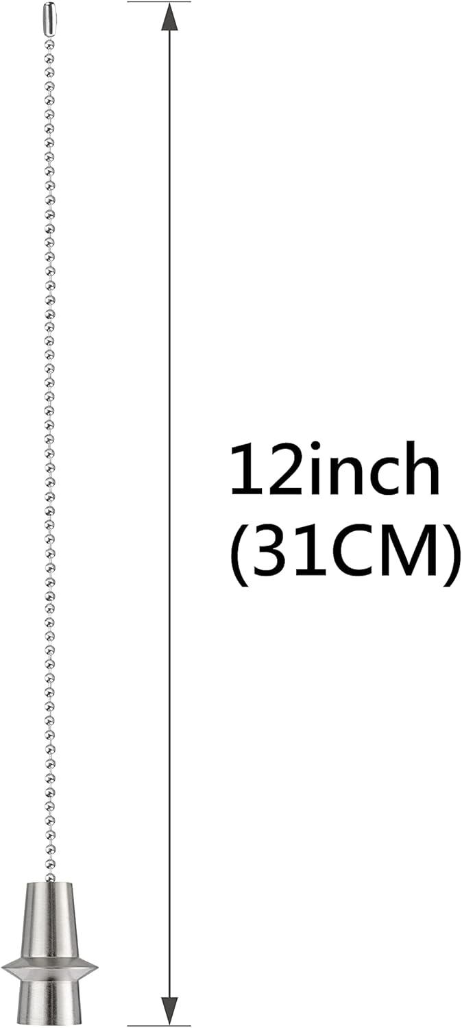 Aspen Creative 20512-22, 12" Ceiling Fan Beaded Solid Steel Decorative Pull Chain/Satin Nickel Finish, 2 Pack
