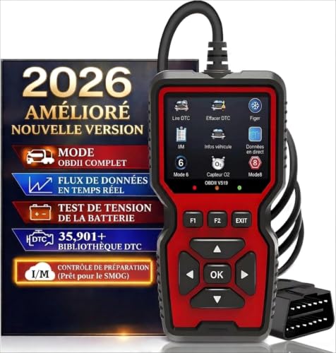 Valise Diagnostic Auto, OBD2 Diagnostic Voiture Multimarque Français, OBD Diagnostique Valise Voiture pour Vérification du Voyant Moteur/Test d'émissions...