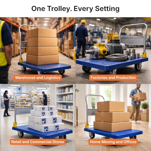 Image of Equal 150kg Portable Foldable Platform Trolley - Heavy-Duty PP Frame - 360 Degree Rotating High-Density PU Wheels - 1-Year Warranty - Home, Warehouse and Industrial Use (72cm x 48cm)