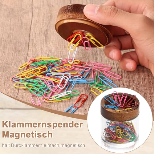 1 Set Klammernspender Magnetisch 6.5*2cm Büroklammern Spender Holz mit 70 Büroklammer Magnetische Aufbewahrungsbox Klammernspender Büro mit Aufbewahrungsbox Aus Acryl für Bürobedarf & Schreibwaren