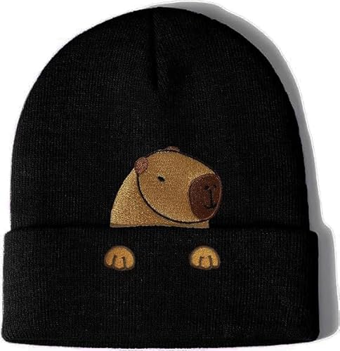 Hemoravoma Capybara Beanie Hat with Embroidered Design, Funny Animal Novelty Knitted Hat for Men & Women, Unisex Winter Warm Gift for Animal Lovers, Christmas & Birthday Present (Capybara-A)