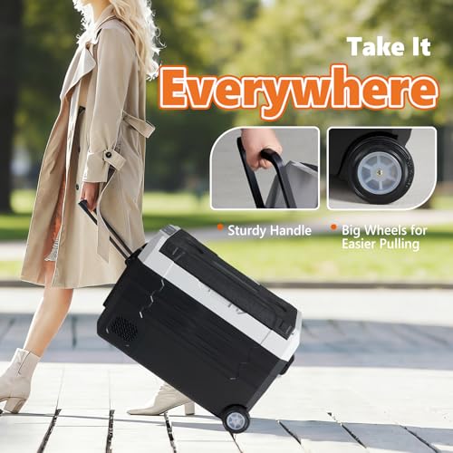 Image of OLIXIS Portable Car Refrigerator, 42QT Dual-Zone Electric Cooler for Vehicles with Wheels & Cutting Board, -4℉-68℉ Freezer Smart Control via Bluetooth, Battery Protection, 12 /24V DC & 100-240V AC