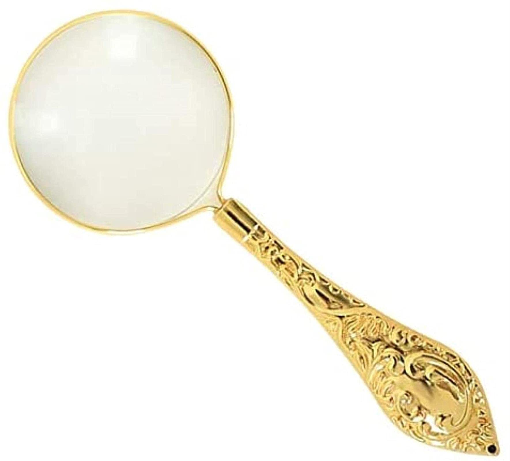 asdchZen 5X Gold 45Mm Diameter Magnifier Glass Lens Metal Glass Mirror Flower Magnifier Complex Pattern Handle Magnifying Glass Loupe Beauty Comes