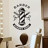 Barber Shop Wall Decal - Classic Red Blue Barber Pole & Scissors Design | Removable Vinyl Sticker for Hair Salon, Glass Door, Mirror or Wall | DIY Retro Barbershop Window Decor AFN159 (Black)