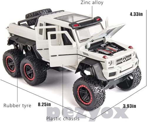 Image of 1 /22 Benz G63 AMG 6x6 V12 Off-Road Black Pickup Model Car, Zinc Alloy Pull Back Toy car with Sound and Light for Kids Boy Girl Gift (White)