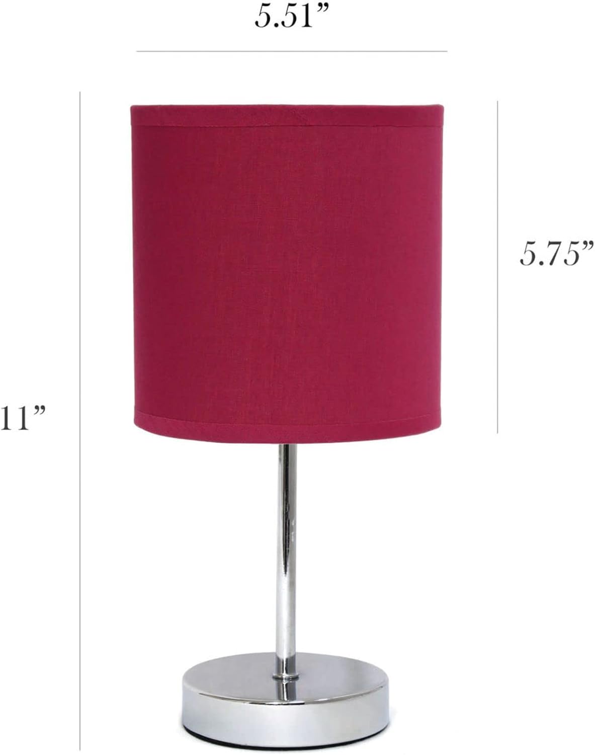 Simple Designs LT2007-WNE Chrome Mini Basic Table Stick Lamp with Fabric Shade, Wine