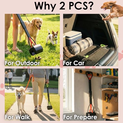 Image of TIMINGILA Pooper Scooper 2 Pack, 28 inch Long Handle No Touch Dog Pooper Scooper for Large Medium Small Dogs, Durable Spring & Lightweight, Waste Pickup Tool for Dogs in Lawns /Grass /Dirt /Gravel