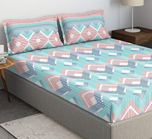 Image of DDECOR - Vibrance 100% Cotton Fitted Bedsheet with 2 Pillow Covers, King Size, Multi