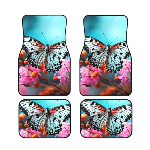 Cute Butterfly On Flowers Car Floor Mats Universal Car Front Rear Floor Foot Mats All Weather Protection Auto Foot Pad Borracha Antiderrapante Tapete de Veículo Conjunto Completo de 4 Peças