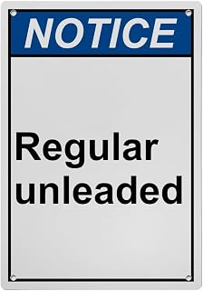 Weatherproof Vertical ANSI Gasoline Sign (Regular unleaded) 8 in" x 12 in" UV Resistant Indoor Outdoor Workplace Insdustrial Caution Warning Sign