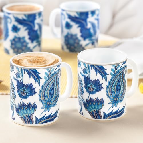 Image of Larah by BOROSIL 320ml x 2pc Opalware New Iris Tea /Coffee Mug Set, Microwave & Dishwasher Safe Embossed Design Crockery Ideal for Daily Use & Gifting
