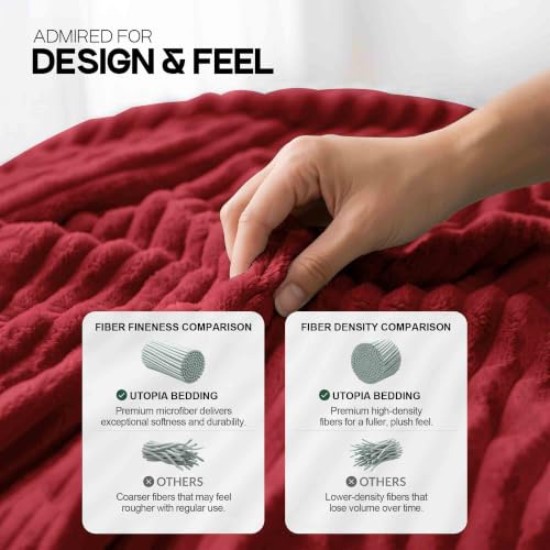 Utopia Bedding Streifen Kuscheldecke Flauschig [150 x 200 cm, Burgund] Weiche, leichte und warme Fleecedecke. Gemütliche und atmungsaktive… – Ansicht 4