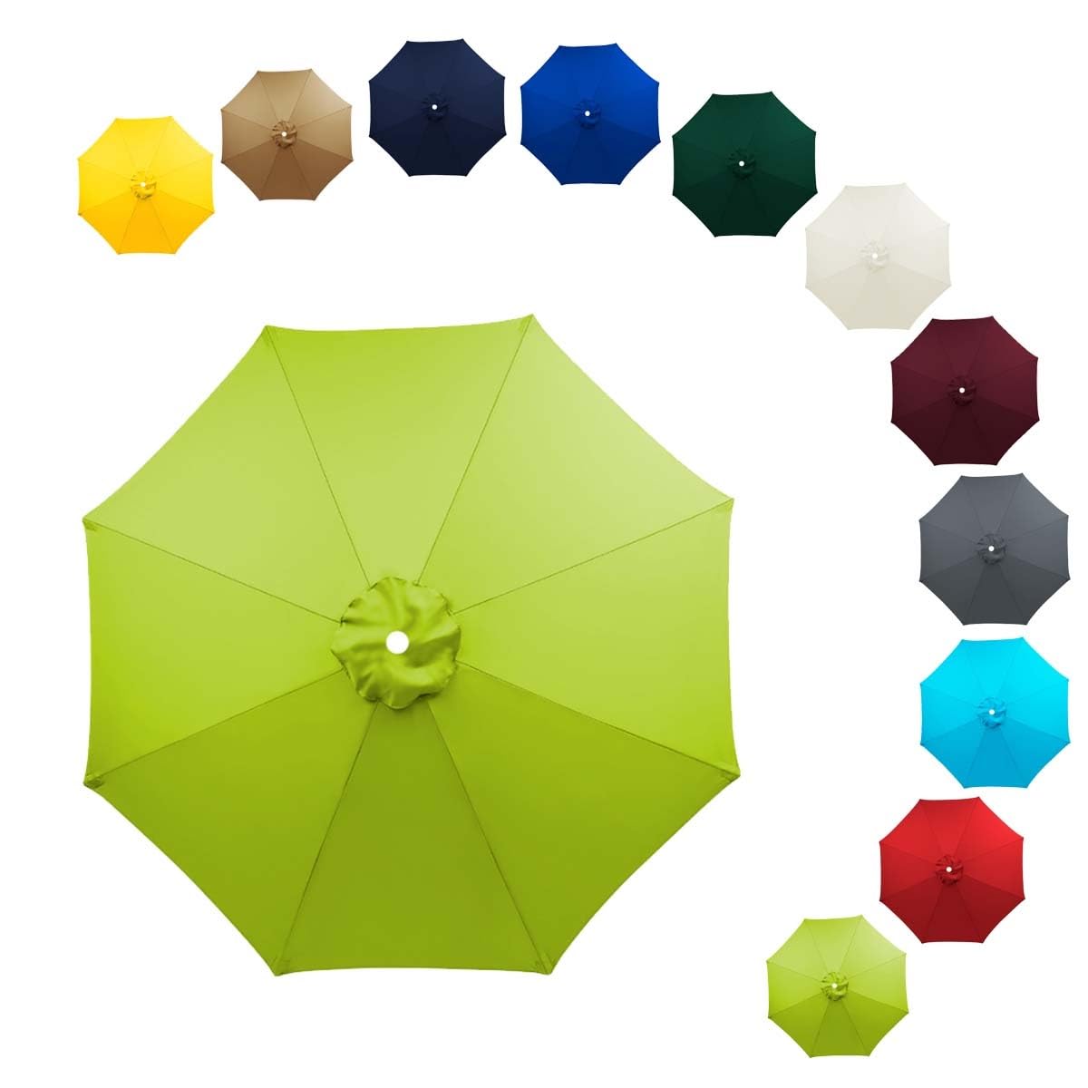 ALDNMBR 6.5ft 7.5ft 9ft 10ft Patio Umbrella Replacement Canopy, 6 Ribs 8 Ribs Double Layer Polyester Top, Waterproof Uv Block Outdoor Garden Parasol Cover Grass Green 8Ribs-270cm/9FT