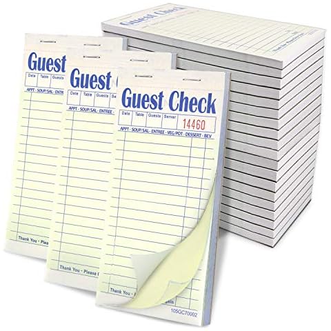[20 Pads, 50 Sheets/Pad] Double Part Guest Check Pads for Restaurants, Perforated 2 Part Green and White Carbonless Check Book for Bars, Cafes, and Restaurant Orders Cover