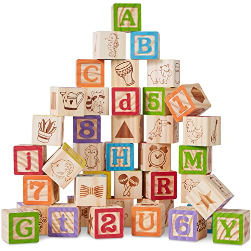 Image of Best Choice Products 40-Piece Kids Wooden ABC Block Set, Building Education Construction Alphabet Letters & STEM Toy for Toddlers w/Carrying Case