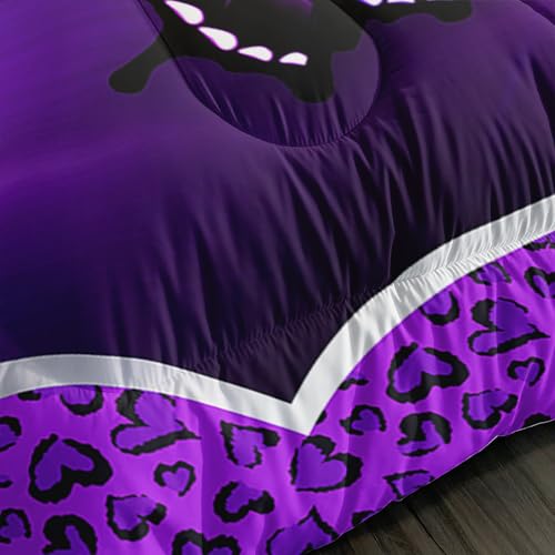 Image of AILONEN Purple Heart Bedding Set Queen Size,Luxury Leopard Print Comforter with 2 Pillowcases for Girls Women,3-Piece Crown Butterfly Quilt Set for Home Decor