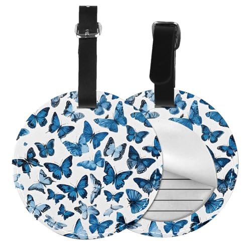 Étiquettes de bagage en PVC robuste motif papillons bleus