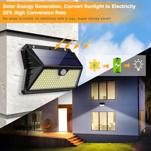 OUILA Luz Solar Exterior, 185 LED 3 Modos Luces Solares con Sensor Jardin de Movimiento, Foco Solar Exterior IP65 Impermeable para Jardín, Garaje, Calle, Patio, Puertas(2-Paquete Blanco Frío) - Imagen 4
