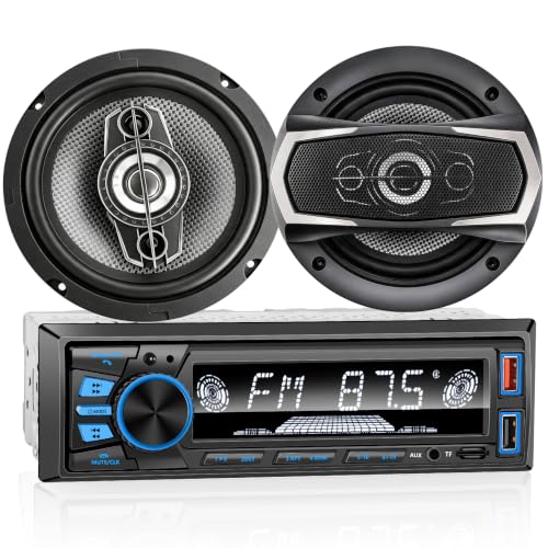 Image of Car Stereo with Speakers, Single Din Radio Bluetooth,Hands-Free Calling, FM MP3 EQ, SD AUX Dual USB Port, iOS Android App Control, 6.5 Inch 4 Way Full Range Coaxial Car Speakers