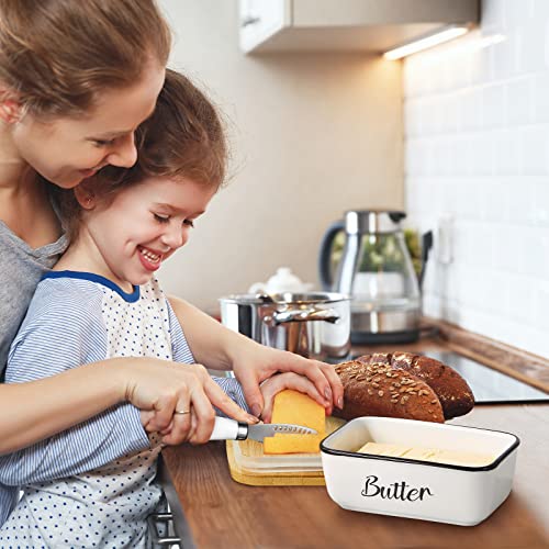 Ceramic Butter Dish With Lid And Knife, Gencywe Large Butter Container Keeper Storage, Airtight Silicone Butter Holder, Kitchen Butter Dish With Lid For Countertop, White, Microwave Dishwasher Safe #TOP6
