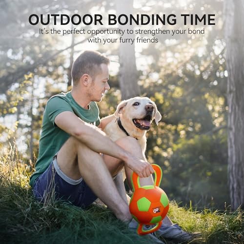 ALL FOR PAWS Handle Ball - Haltbares Hundespielzeug mit Quietscher, Hartes Hundespielzeug für aggressiv beißende Hunde, interaktives Spielzeug, Farbauswahl