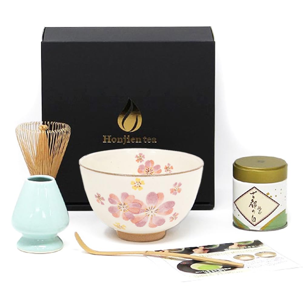 Mother's Day Honjien Tea Set, Tea Ceremony Utensils, Matcha Set for a Relaxing Moment, 4 Sakura Colorful, Gift, Present, Tea Whisk
