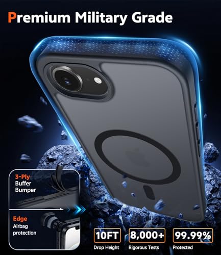 Image of FNTCASE for iPhone 17e & iPhone 16e Case Matte: Magnetic Phone Cases with Screen Protector Drop Proof Compatible with Magsafe Slim Anti Yellowing Protective Translucent Cell Phone Cover (C-Black)