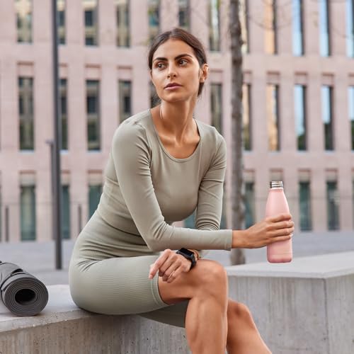 Image of Mont-Clair Stainless Steel Water Bottle, Vacuum insulated - BPA Free, 12h Hot & 24h Cold Drinks, Metal Water Bottle 34 oz Leakproof, Ideal for Adult, Kids, Running - Mellow Rose