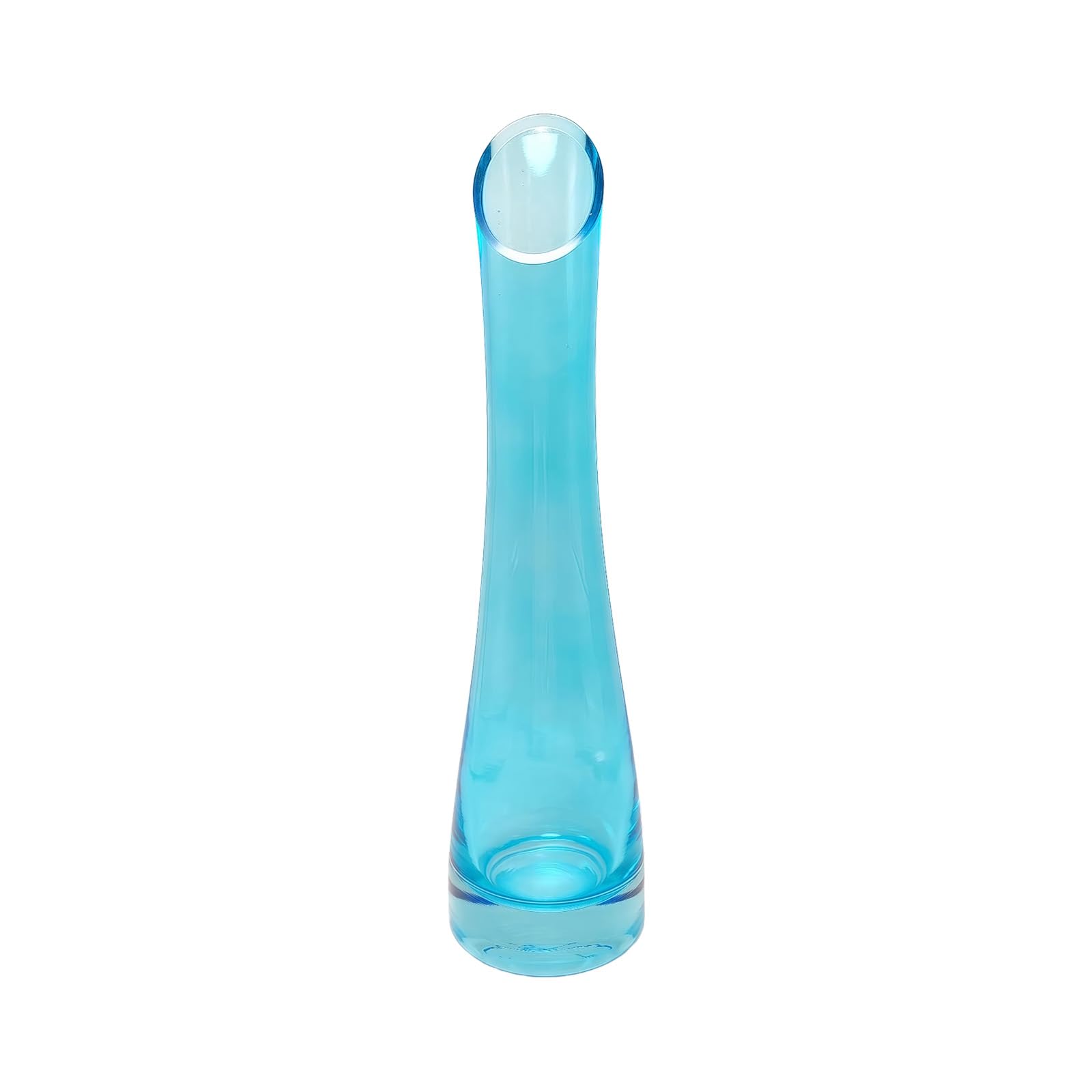 Hand-Made Blown Art Bud Glass Flower Vase Oblique Mouth Single Bud Vase Heavy Base Single Stem Flower Drop Vase for Flower and Office Bud Home Wedding Decor (Blue-23cm)