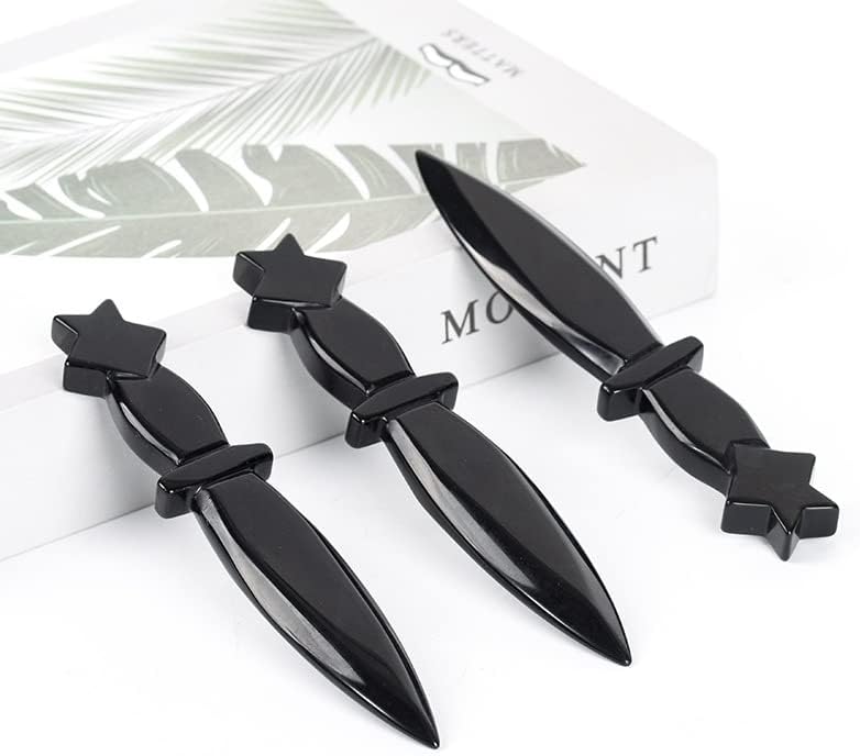 Natural Black Obsidian Crystal Dagger, 6.1in Star - Shaped Handle Gemstone Carving, 2.47oz Healing Tool for Reiki, Meditation & Spiritual Home Decor