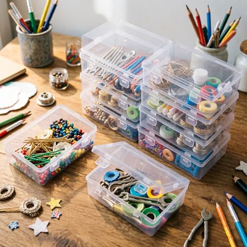 Image of Rectangular Clear Plastic Storage Containers, 5x3.46x1.69in | 10 Pack, Hinged Lid, For Beads and Small Craft Items