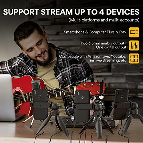 Audio Interface with DJ Mixer and Sound Card, MAONO Portable ALL-IN-ONE Podcast Production Studio with 3.5mm Microphone for Guitar, Live Youtube Streaming, PC, Recording Studio and Gaming(AU-AM200-S1)
