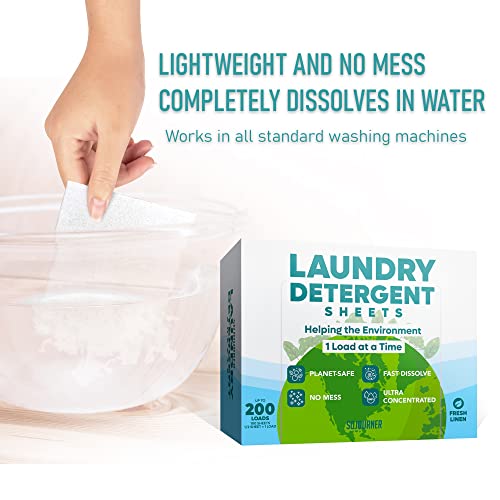 Eco Friendly Laundry Detergent Sheets (100 sheets 200 loads) - Plant based Free and Clear Strips for HE machine, Travel Friendly, Home Clothes Washing (Fresh Linen) - Image 5