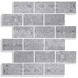 Lagute 10-Sheet Peel and Stick Tile Backsplash, Marble Gray Subway Tile Stick on Tile with Grey Grou