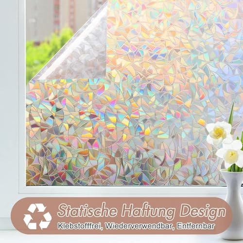 Image of Haton Window Privacy Film, Stained Glass Rainbow Film, 17.5 inch x 78.7 inch | Decorative Window Clings, Static Cling Removable Renter-Friendly, UV Sun Blocking Heat Control Stickers for Home Doors