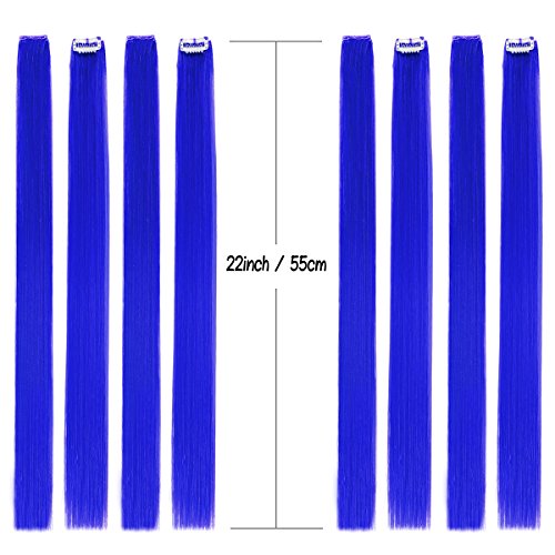 Colored Clip In Hair Extensions 22" 10Pcs Straight Fashion Hairpieces For Party Highlights Blue #TOP1