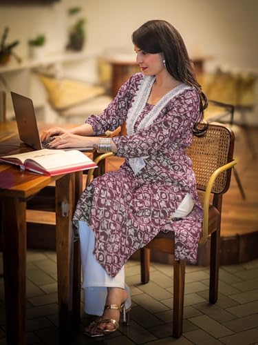 Image of EthnicJunction Women's Poly Rayon Bandhani Print A-line Kurta | Ethnic Kurta