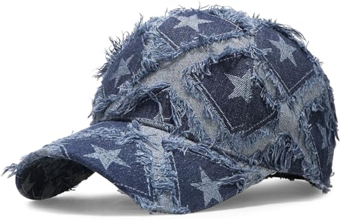 Glamorstar Denim Baseball Cap for Women Men Vintage Washed Distressed Dad Hat B Navy Star