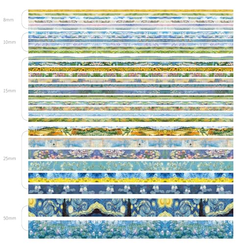 image for PAGEMORE 32 Rolls Washi Tape Set, Colored Van Gogh Patterns Decorative
