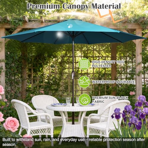 Image of Blissun 10FT Patio Umbrella, Outdoor Table Umbrella, Yard Umbrella, Market Umbrella with 8 Sturdy Ribs, Push Button Tilt and Crank, Cerulean